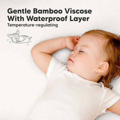 2-Pack Waterproof Pack and Play Sheets, Mini Crib Sheets Fitted for Boy, Girl - 38 x 26 Viscose from Bamboo Pack N Play Mattress Sheets for Graco, Toddler Playard Baby Crib Sheets Neutral (Blue Flax) - Colors B