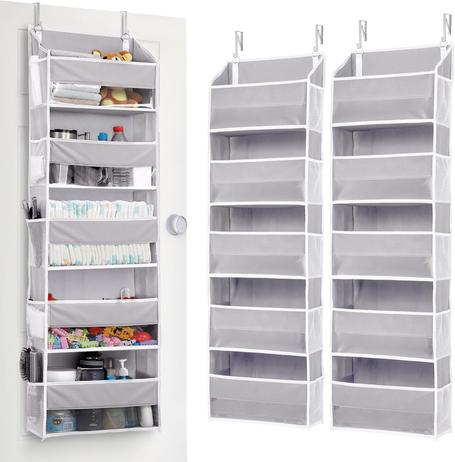 ULG 1 Pack Over Door Organizer with 5 Large and 10 Mesh Side Pockets, 44 lbs Weight Capacity Hanging Storage with Clear Window Kids Toys, Shoes, Diapers, Dark Grey, 5 Layers