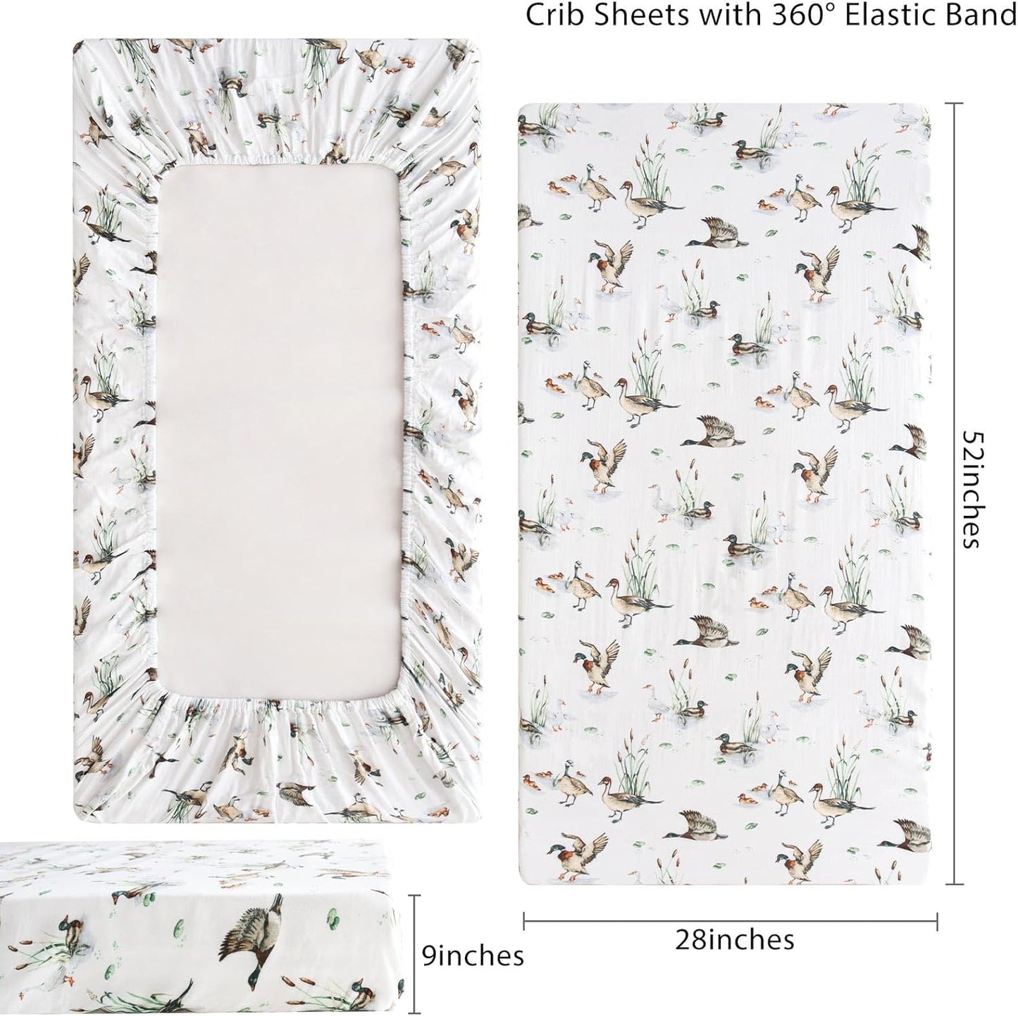 LifeTree Crib Sheets for Baby Unisex - Muslin Fitted Crib Sheets Toddler Bed Sheet, 70% Viscose from Bamboo and 30% Cotton, Fits Mini Crib & Pack and Play Playard, Bear, 26in x 38in