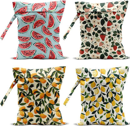 4 Pack Cute Fruit Wet Bag Waterproof Washable Reusable Wet Dry Bag for Swimsuit Dirty Clothes Cloth Diaper Travel Beach Pool Yoga Gym Toiletries Travel Beach Essentials Watermelon Avocado Banana