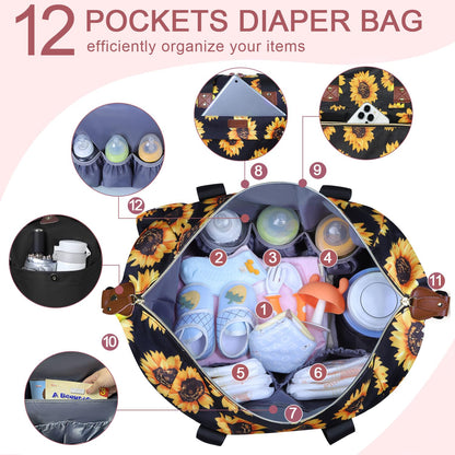 Pritent Diaper Bag Tote - Diaper Baby Bags with Pacifier Case, Shoulder Straps, Stroller Clips, Waterproof Large Mommy Maternity Travel Baby Bag for Mom and Dad, Green, Medium