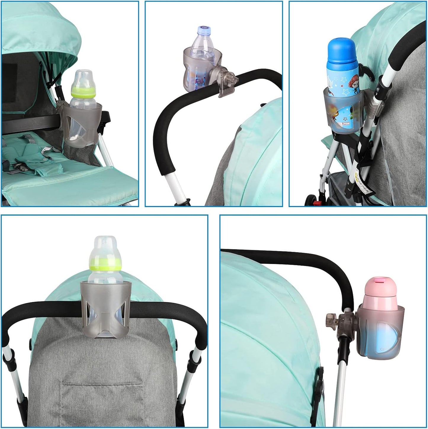 Accmor Universal Cup Holder, Stroller Cup Holder with Phone Holder, 360° Rotatable Large Caliber Designed Bottle Holder for Stroller, Bike, Wheelchair, Walker, Scooter