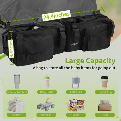 Double Stroller Organizer Compatible with BOB Duallie and Baby Jogger City Mini GT2 Double Stroller, Double Baby Stroller Accessories with 2 Cooler Pockets , Black(Empty Bag)