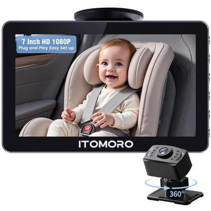 Itomoro Rear Facing Mirrors, 7'' HD 1080P Baby Car Camera, Infrared Night Vision Function Camera with 150° Wide View & 360° Rotatable Easy Installation in 5 Mins