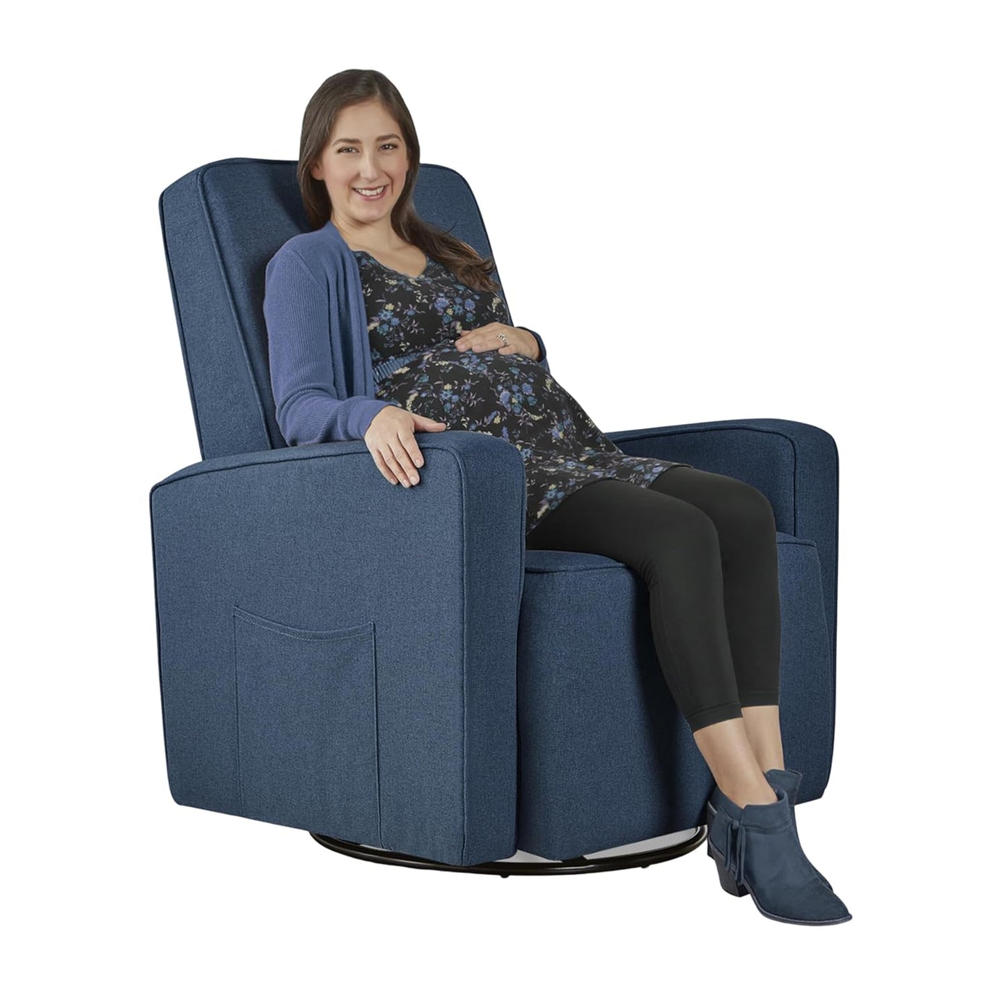 Evolur Holland Upholstered Plush Seating Glider Swivel, Glider Chair for Nursery in Harbor, Modern Nursery Glider, Tool-Free Assembly, Easy to Clean, Environmentally Conscious Glider