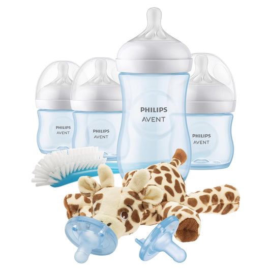 Philips Avent Natural Response Baby Gift Set - 3X 4oz Pink Bottles with Slow Flow Nipples (Flow 2), 1x 9oz Pink Bottle with Medium Flow Nipples (Flow 3), 2X Soothie Pacifiers 0-3m, SCD838/03