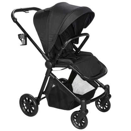 Lightweight High-View Baby Stroller, One-Hand Fold & Compact Storage, Convertible Seat, 5-Point Safety Harness, Foldable Infant Stroller, Grey