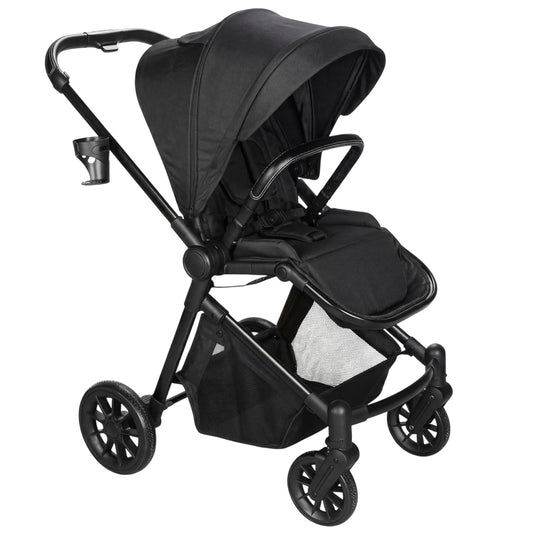 Lightweight High-View Baby Stroller, One-Hand Fold & Compact Storage, Convertible Seat, 5-Point Safety Harness, Foldable Infant Stroller, Grey