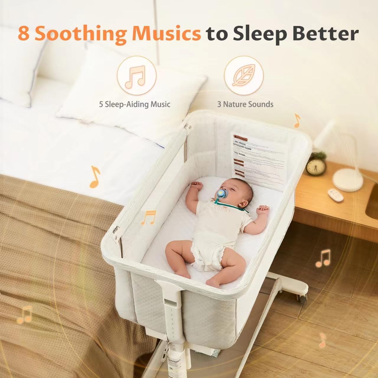 VaVaSoo Electric Rocking Bassinet for Baby Automatic Bedside Sleeper Rocks Itself 3 Speeds Auto Rolling Newborn Cradle 5 Height Adjustable with Music, Wheels, Storage, Dark Grey