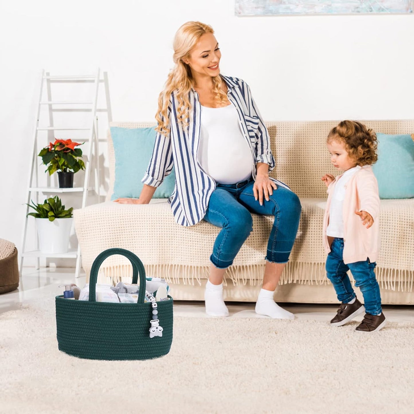 Baby Diaper Caddy Organizer for Girl Boy Rope Nursery Storage Bin Basket Portable Holder Tote Bag for Changing Table Car Travel Baby Shower Gifts Newborn Essentials Registry Must Have Items Pink