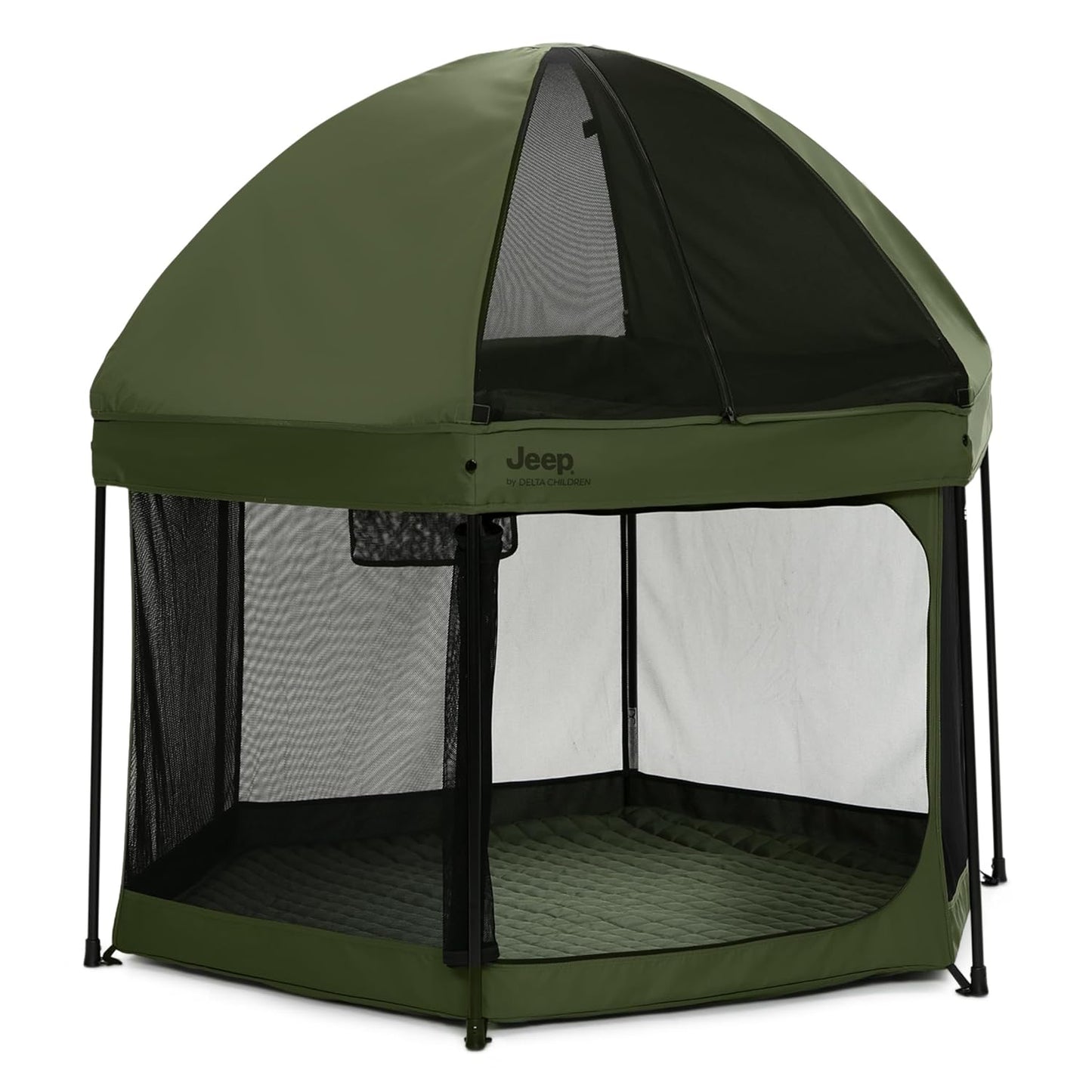 Jeep Hexagon Pop Up Play Yard with Removable Canopy | Ideal for Indoor and Outdoor Use, Olive Green