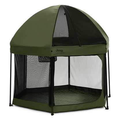 Jeep Hexagon Pop Up Play Yard with Removable Canopy | Ideal for Indoor and Outdoor Use, Olive Green