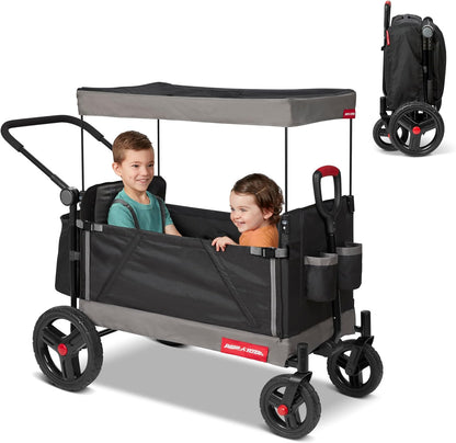 Radio Flyer City Luxe Stroll 'N Wagon, for Ages 1+, 3-in-1 Push or Pull, with Bench Mode, Easy Fold, UV Canopy, 5-Point Harnesses, Front Caster Wheels & 12" Rear Wheels, Stroller Wagon for Kids