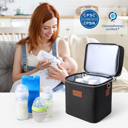 PIIOSER Breastmilk Cooler Bag with Ice Pack Fits 6 Baby Bottles Up to 9 Ounce, Insulated Baby Bottle Tote Bags, Double Layer Waterproof Leak-Proof with Shoulder Strap for Nursing & Working Mom (Grey)