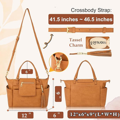 Omanmoli Small Diaper Bag,Mini Diaper Bag Tote, Leather Crossbody Diaper Clutch With 12 Pocekts Diaper Purses for Women Girls,Crossbody Strap,2 Insulated Pockets,Honey