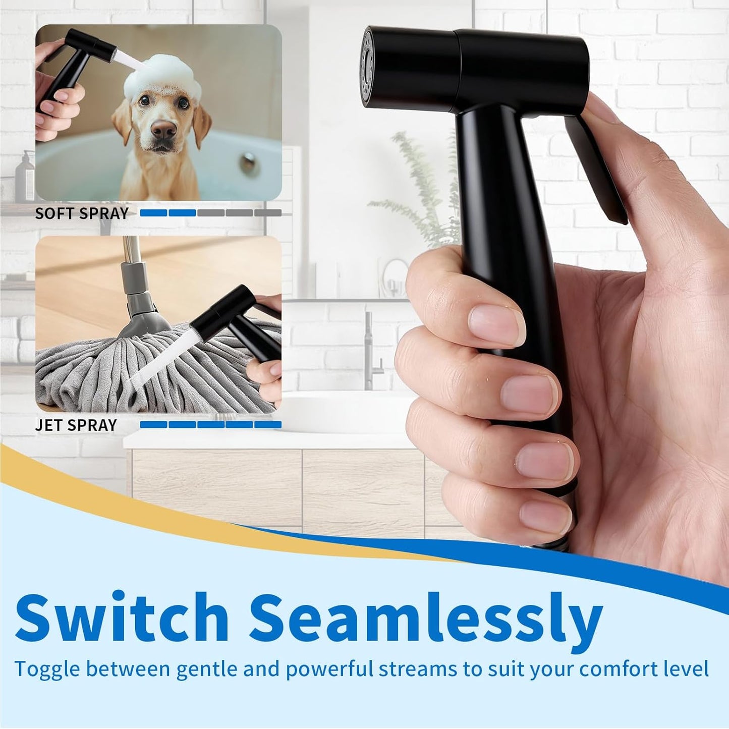 Neween Handheld Toilet Bidet Sprayer for Toilet-Adjustable Water Pressure Control with Bidet Hose for Feminine Wash, Stainless Steel Bidet Faucet Sprayer Kit Cloth Diaper for Baby Wash (Black)