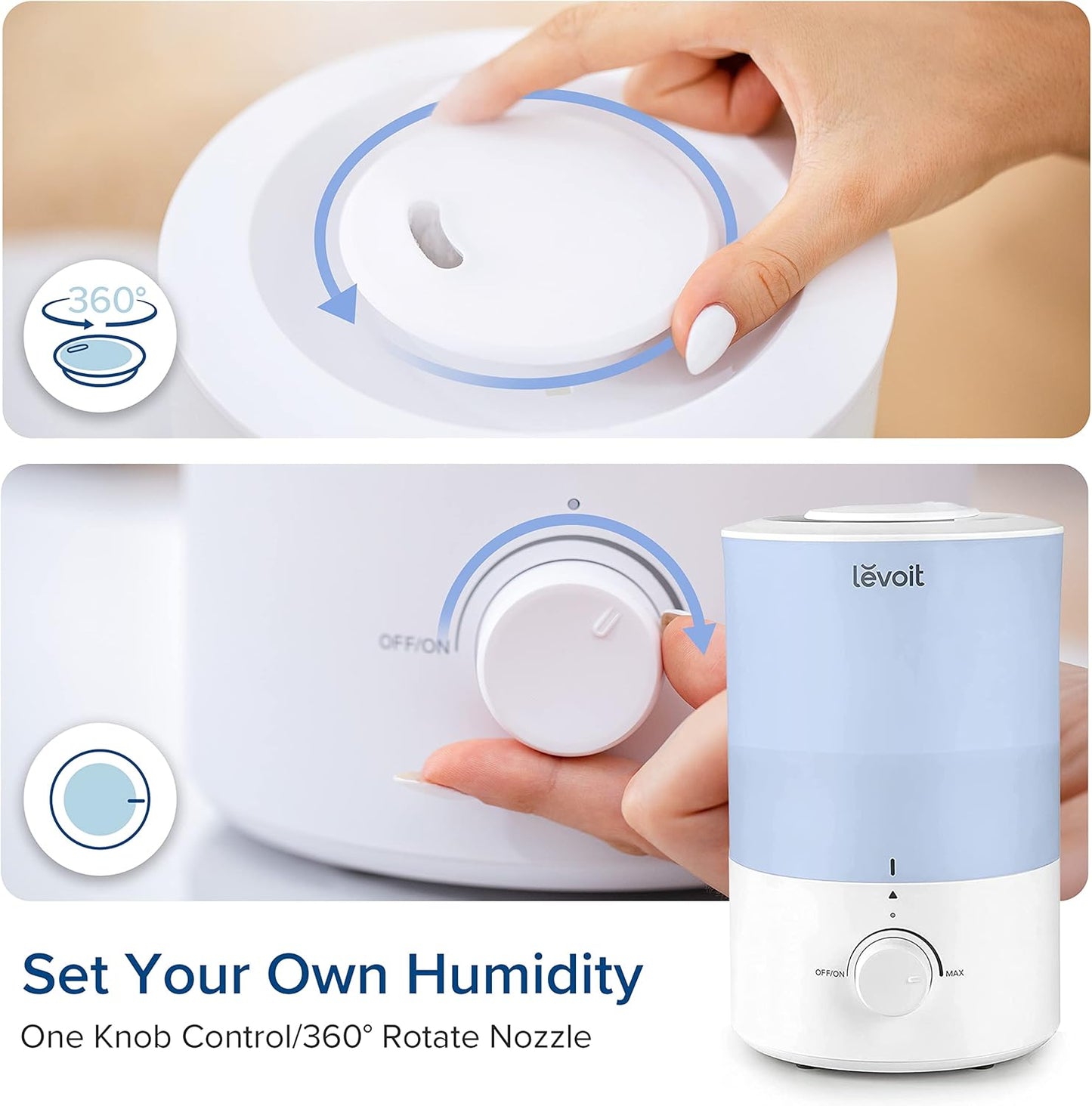 LEVOIT Dual 200S Smart Humidifiers for Bedroom, Top Fill, Customize Humidity for Home, Baby Nursery & Plants with Humidistat, Essential Oil Diffuser, Schedule, Timer, APP & Voice Control, 3L, Blue