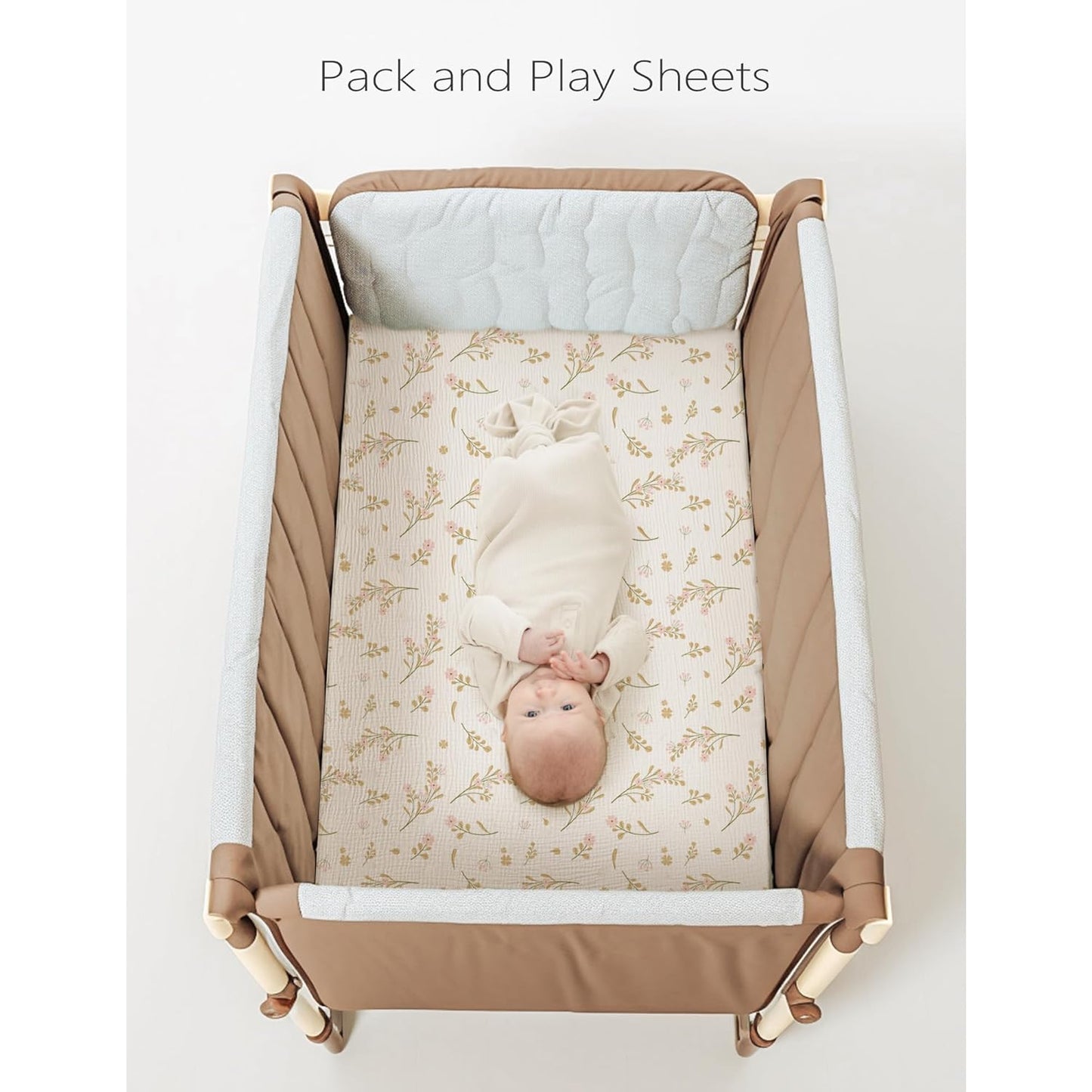 Konssy Muslin Mini Crib Sheets, 100% Soft Cotton Pack and Play Sheets for Pack N Play Mattress, Playard Baby Crib Sheets for Baby Girls (Floral, Pink)