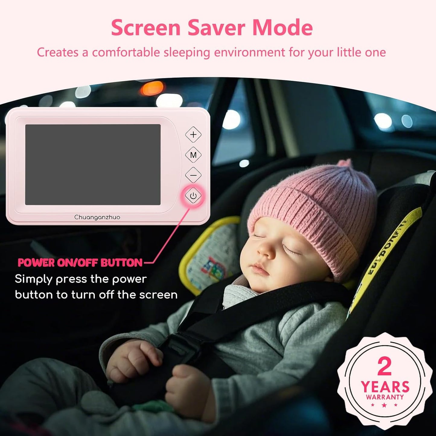 5'' Baby Car Camera with NO.1 Night Vision, USB Powered, Mirror/Normal Mode, 1080P IPS Crystal-Clear Car Baby Monitor With Brightness Setting & 3X Zoom, infant Backseat Camera, S100U, 5inch Black