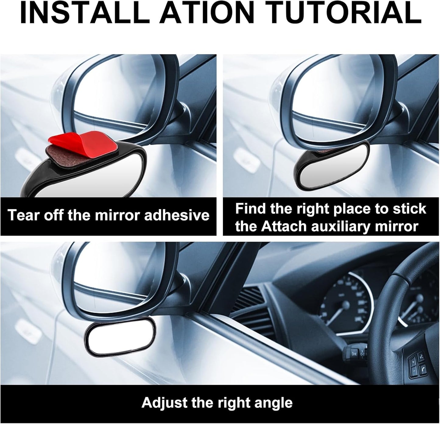Blind Spot Mirror Adjustable 360 Degree Car Side Mirror, HD Glass Rear View Exterior Accessories Frame Thickness Less than 5MM for Car SUV (long-armed Right)