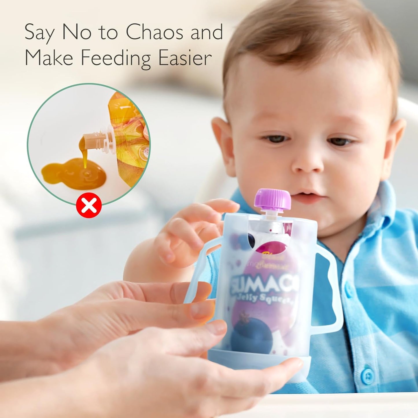 Momcozy Baby Pouch Holder No Squeeze, Baby Food & Juice Box Holder, Mess-Free, Easy Grip for Self-Feeding, BPA-Free & DEHP-Free, Must-Have for Babies, Green