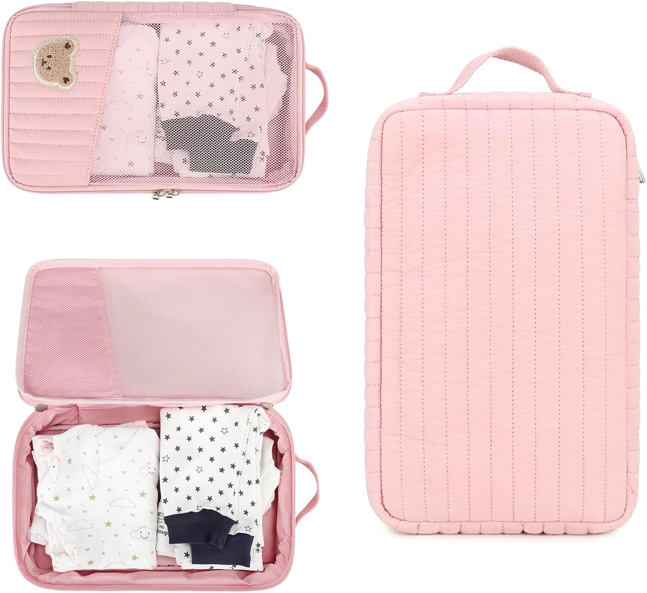 MOMIGO Baby Diaper Bag Organizer Pouches - 2 Pack Waterproof Pod Hanging Diaper Bag Cute Rabbit Bear Mesh Bag Reusable, Washable or Baby Cloth Diapers (Green)
