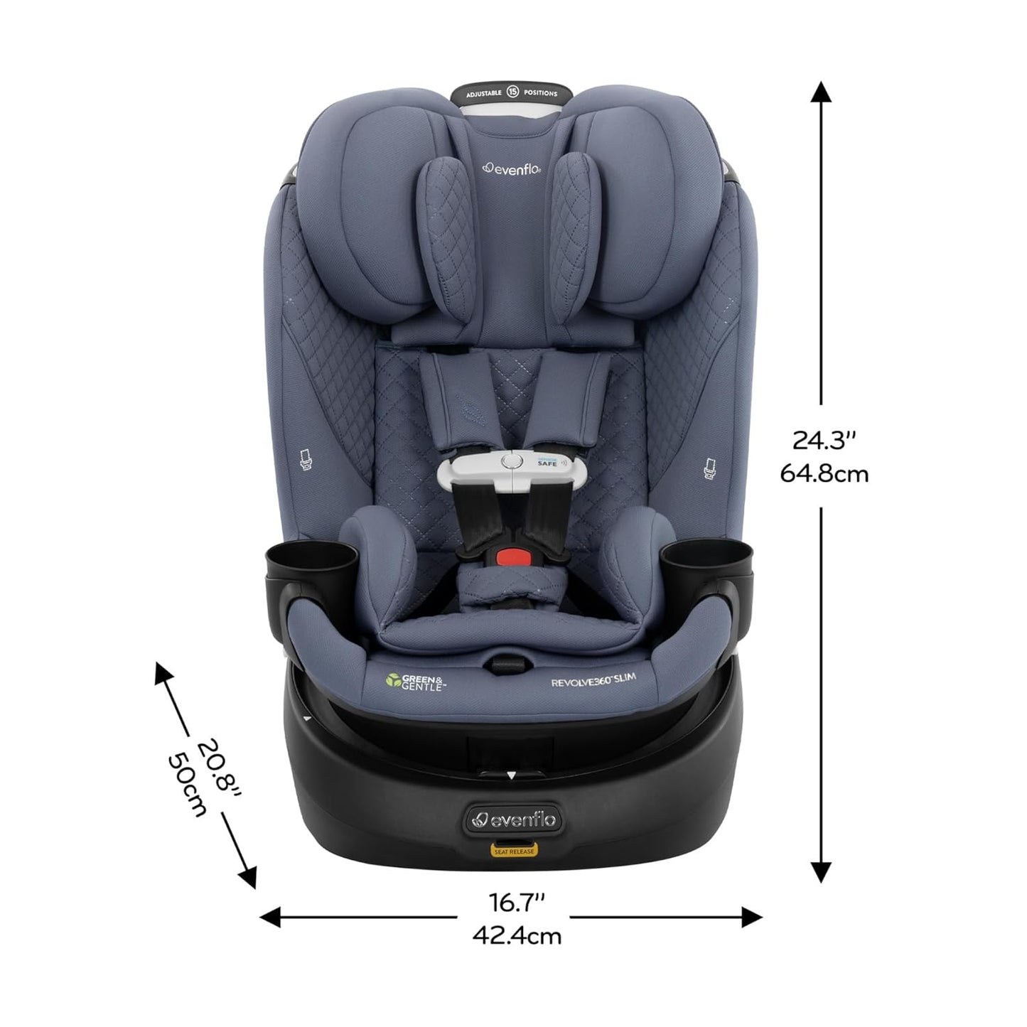 Evenflo Revolve360 Slim 2-in-1 Rotating Car Seat with Green & Gentle Fabric (Travertine)