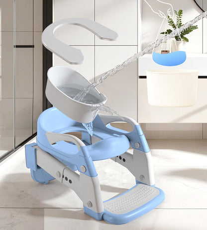 2-in-1 Toddler Potty Training Toilet Seat with Step Stool Ladder – Adjustable Height Potty Chair Urinal for Baby Boys Girls Age 1-3, Foldable Training Potty with Splash Guard & Anti-Slip Feet, Grey