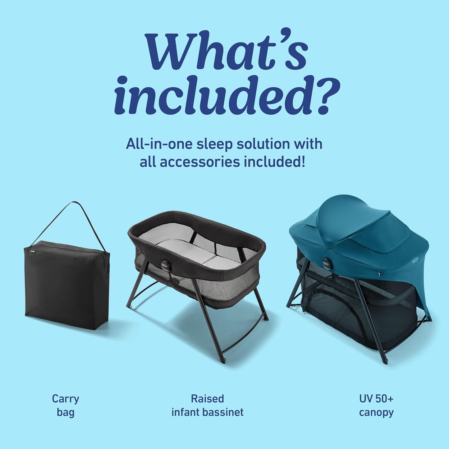 Graco® Lite Traveler 4 in 1 Playard with 4 Modes, Bedside Bassinet, Toddler Playpen, Free Play and Slumber Tent Mode, Lightweight Portable Playard with Canopy and Carry Bag