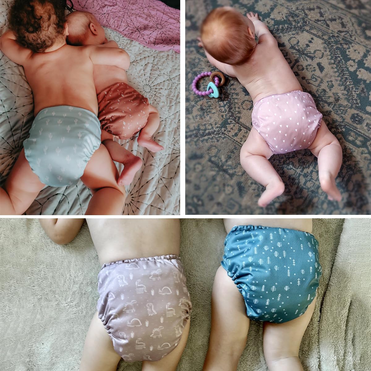 Mama Koala 3.0 Pocket Cloth Diapers for Babies with AWJ Lining, 6 Pack with 6 4-Layer Natural Cloth Diaper Inserts - Reusable and Washable Pocket Diapers(Hardworking Bees) - Colors A