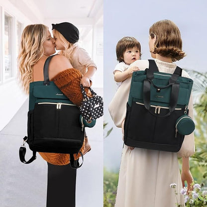 LOVEVOOK Diaper Bag Backpack,Diaper Tote Bag with Insulated Pockets,Baby Bag for Girl Boy with Changing Pad,Large Baby Diaper Bag with Pacifier Case,Anti-Theft Travel Backpack for Women,Black-Green