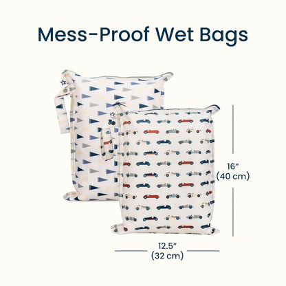 Tiny Twinkle Mess Proof Wet Bags | 2-Pack Reusable Waterproof Wet Bags for Swimsuits | Baby Clothes | Travel & Diaper Bag (Pink, Brown Checkers) - Colors B