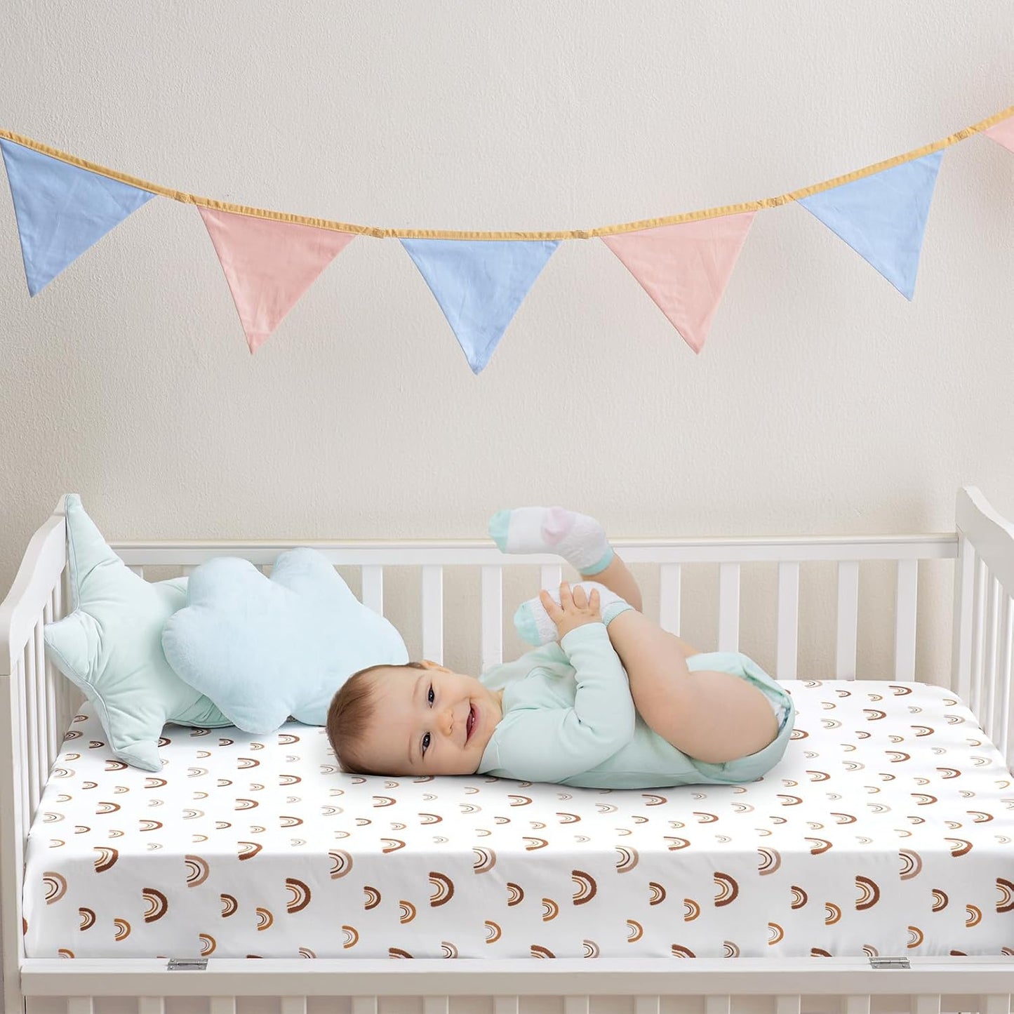 PHF 3 Pack Soft Mini Crib Sheets, Floral & Animal Pack N Play Sheets for Baby Boys Girls, No Slip Universal Fit for Pack N Play, Playard, Portable and Mini Crib Mattresses,Floral & Animal