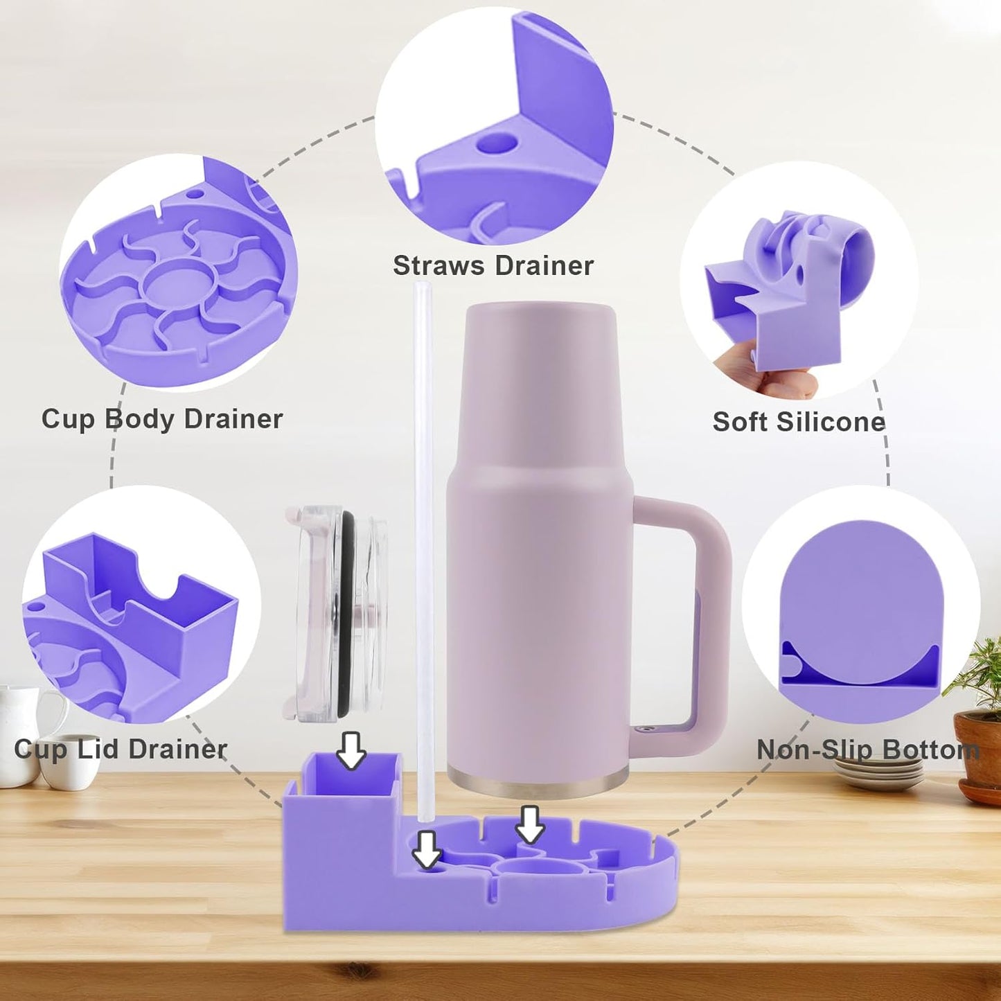 Water Bottle Drying Rack, Silicone Tumbler Drying Rack, Baby Bottle Dryer Holder, Cup Dryer for Stanley 20/30/40 oz, Mugs, Glasses