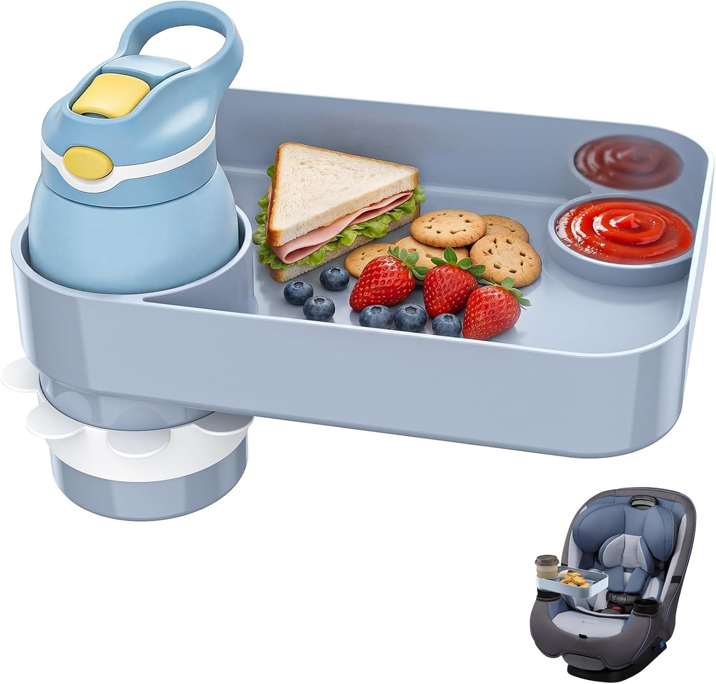 Kids Car Seat Tray, Travel Tray with Cup Holder for Toddler Baby, Kids Car Seat Food Snack Organizer for Road Trip, Stroller Snack Organizer Travel Must Haves Toddler Must Haves (Dark Gray, 1PCS)