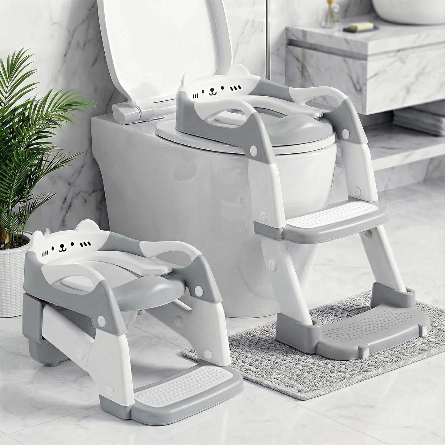 Orzbow Potty Training Seat | Upgrade Toddler Potty Training Toilet with Step Stool, 2-in-1 Stability Toilet Seat for Boys Girls | with Splash Guard, Anti-Slip Pad, Ladder, and Height Adjustable, Pink