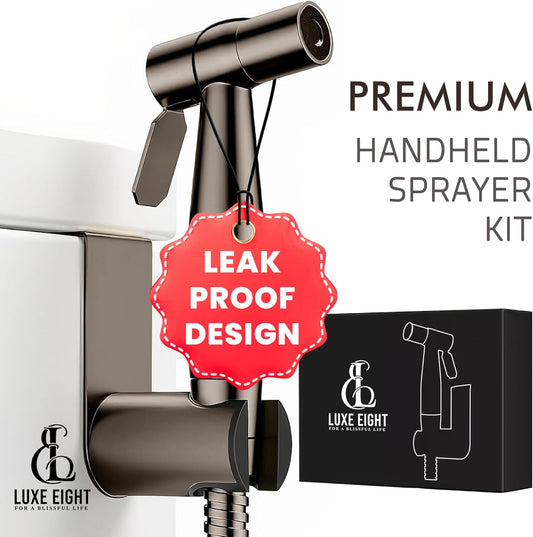 Premium Handheld Bidet Sprayer – Stainless Steel Adjustable Pressure for Feminine Hygiene, & More – Brushed Gun Metal Gray Finish, Easy Install & Leak-Proof Design