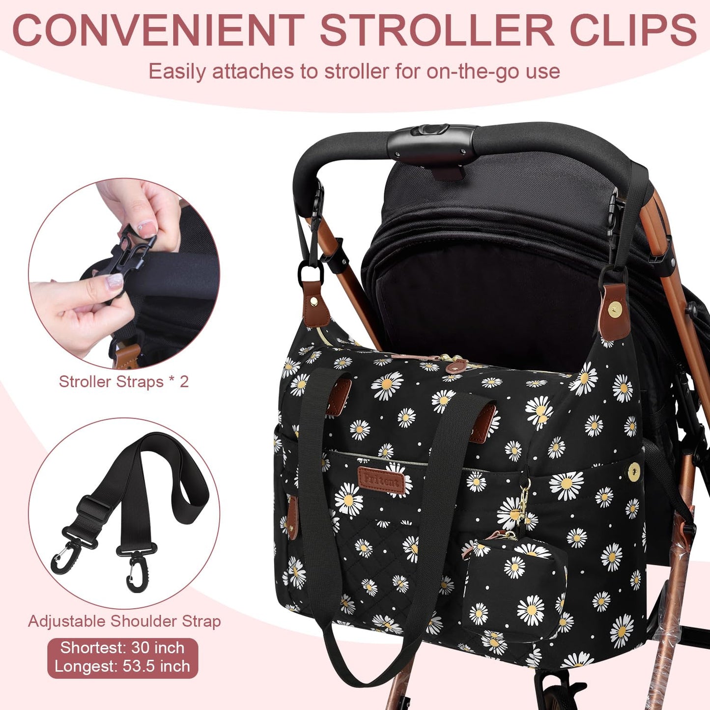 Pritent Diaper Bag Tote - Diaper Baby Bags with Pacifier Case, Shoulder Straps, Stroller Clips, Waterproof Large Mommy Maternity Travel Baby Bag for Mom and Dad, Green, Medium