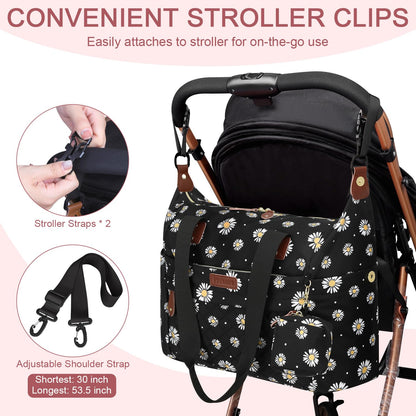Pritent Diaper Bag Tote - Diaper Baby Bags with Pacifier Case, Shoulder Straps, Stroller Clips, Waterproof Large Mommy Maternity Travel Baby Bag for Mom and Dad, Green, Medium