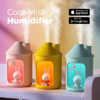 Mipow X Miffy Double Spray Humidifier 2.0 Smart App-Control RGB LED, Mini Cute Humidifier with Night Light, 500ml for Bedroom, Nursery/Office - Blue
