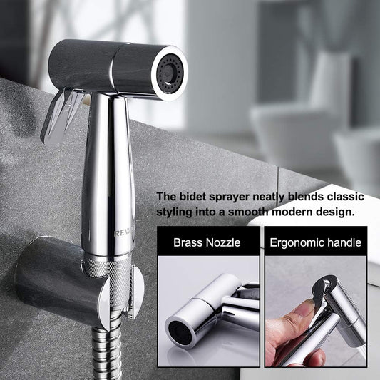 ABS Handheld Bidet Sprayer for Toilet,REWEE Chrome Plate Plastic Bidet Attachment for Toilet,Cloth Diaper Bidet Toilet Sprayer,Toilet Bidet Set Cleaning Hygiene shutoff
