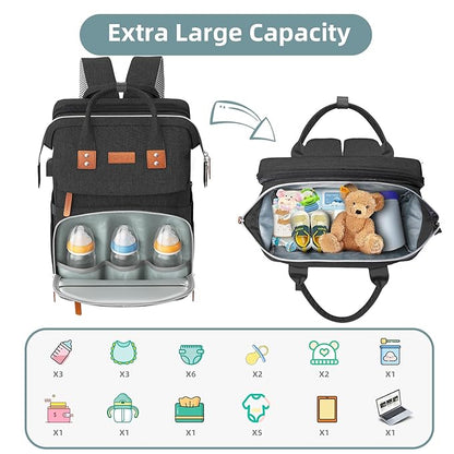 ISMGN Diaper Bag Backpack with Changing Station, Large Diaper Bag, Baby Bag, Multifunctional Diaper Bag, Black