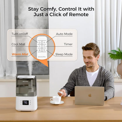 BOXING 4.5L Warm and Cool Mist Ultrasonic Humidifier for Bedroom Large Room, Top Fill Essential Oil Diffuser with Remote, Auto Shut-Off Quiet Sleep Mode, Humidistat, Timer, BPA-Free, 45H Runtime