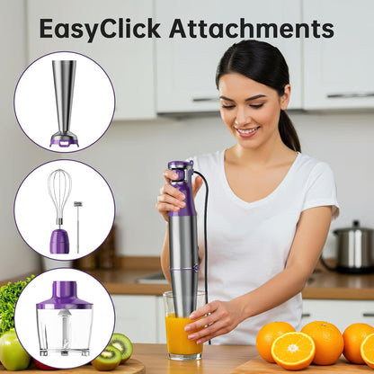 Turelar Immersion Blender Handheld Corded Hand Blenders Set 1100W, Trigger Variable Speed 5 in 1 Stick Emulsifier with Chopper, Whisk and Frother for Soup, Baby Food and Smoothies, Orange