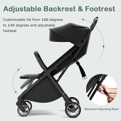 INFANS Ultra-Compact Fold Airplane Ready Travel Stroller, One-Hand Gravity Fold Near Flat Recline Seat, Foldable Toddler Stroller for Infant 6-36 Month