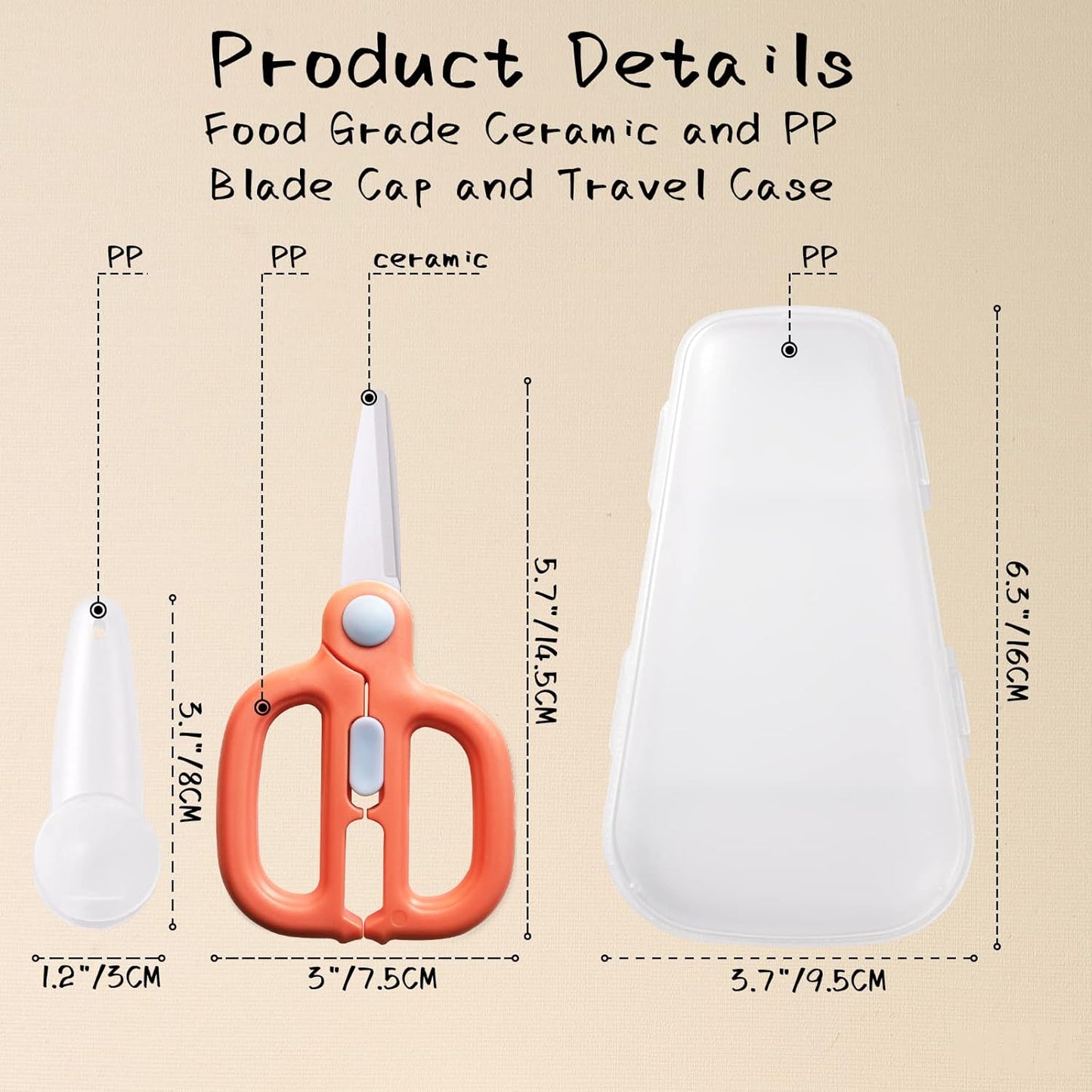Baby Food Scissors with Travel Case, Ceramic Food Scissors Kids, Toddler Scissor with Safety Lock, Ideal for Pizza, Meats, Noodles, Vegetables, and Fruits (C)