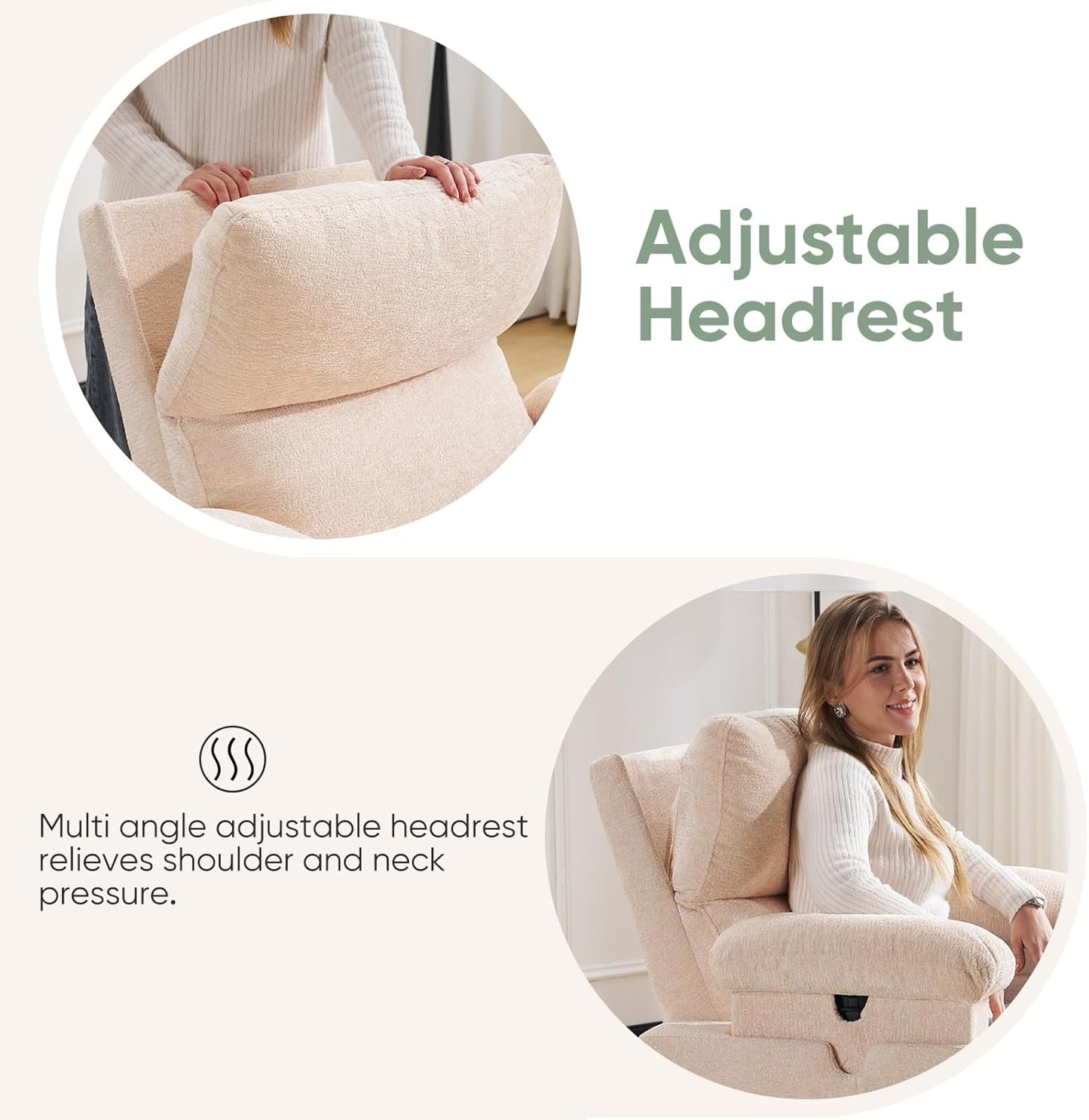 Rocking Chair Nursery with Adjustable Armrest for Breastfeeding, Glider Recliner Nursery Chair with Massage and Heat, Power Swivel Rocker Recliner with Adjustable Headrest, Corduroy, Beige