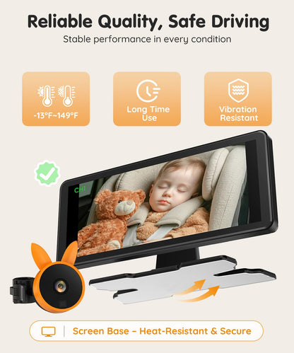 Babyvue BV3PRO Dual Baby Car Camera for 2 Boys, 7.2" 1080P HD Split Screen, Crystal Clear IR Night Vision, No Distortion Display Baby Car Monitor, Safe Driving for Back Seat & Pets