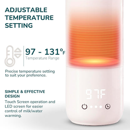 BooBoo Baby Portable Milk Bottle Warmer for Travel | Fast Heating for Breast Milk, Formula Milk & Water | Large Capacity, Long Battery Life - Ideal for Cars, Planes & On The Go