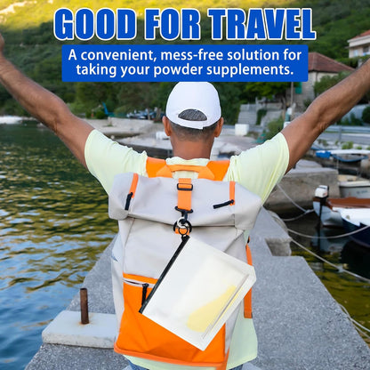 MUOUAKATE Protein Powder Travel Container Set - Reusable Powder Supplement Container To Go - 21pc Single Dose Bags and 3pc Large Travel Containers Zip Up Bags